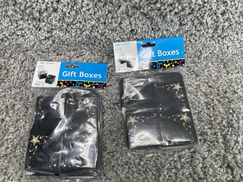 Party Gift Boxes Gold & Black Stars Small 2" Decor Party Essentials 24pc Total